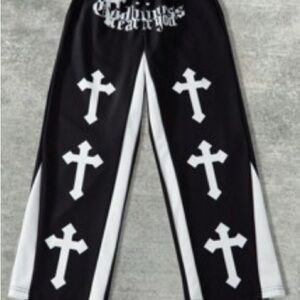 Black and White Cross Print Pants